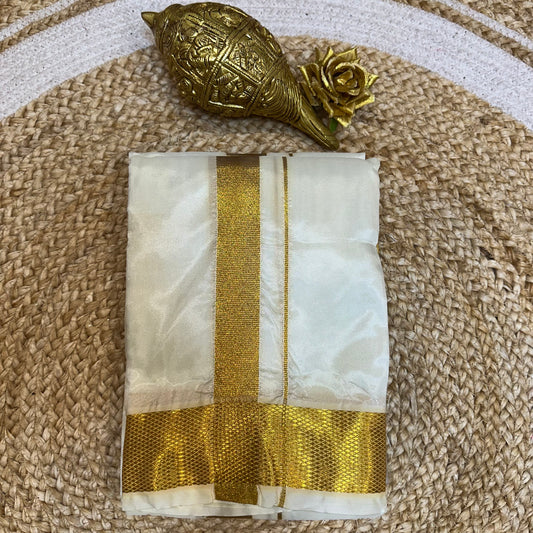 8x4 South Indian Vesti Men’s Cream Gold Vetti Dhotti V23