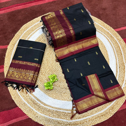 Black & Maroon Kalyani Silk Cotton Sari South Indian Saree S140