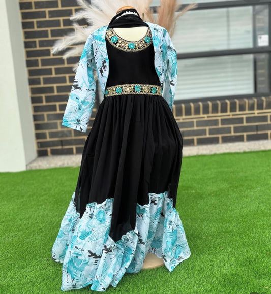 38” M Size 8 Indowestern Anarkali Georgette Gown Jacket Dress SS10