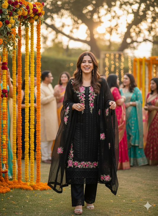 48” & 50” Indian Ladies Outfit Black Salwar Kameez Suit SS17