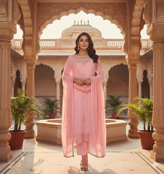 42” & 44” Indian Ladies Outfit Pink Salwar Kameez Suit SS21