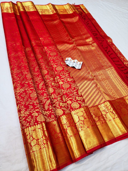 Red Kanchipuram Pure Silk Saree | SPK005