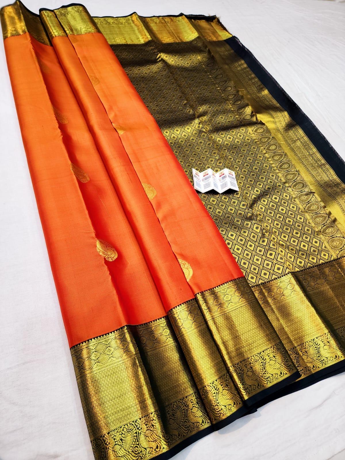 1g Gold - Handloom Korvai Orange & Deep Green | SPK020