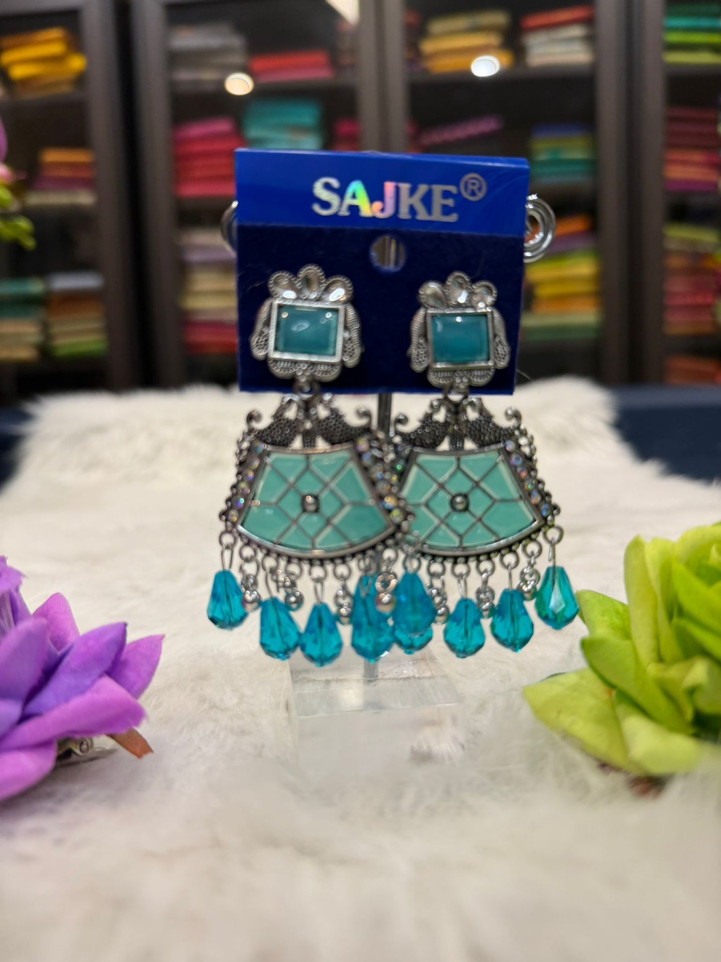 Blue Oxidised Earrings | SPE001