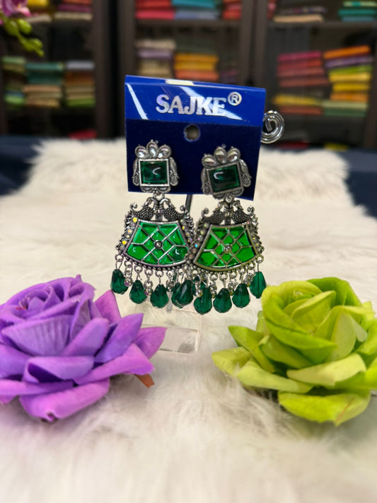 Bottle Green Oxidised Earrings | SPE005