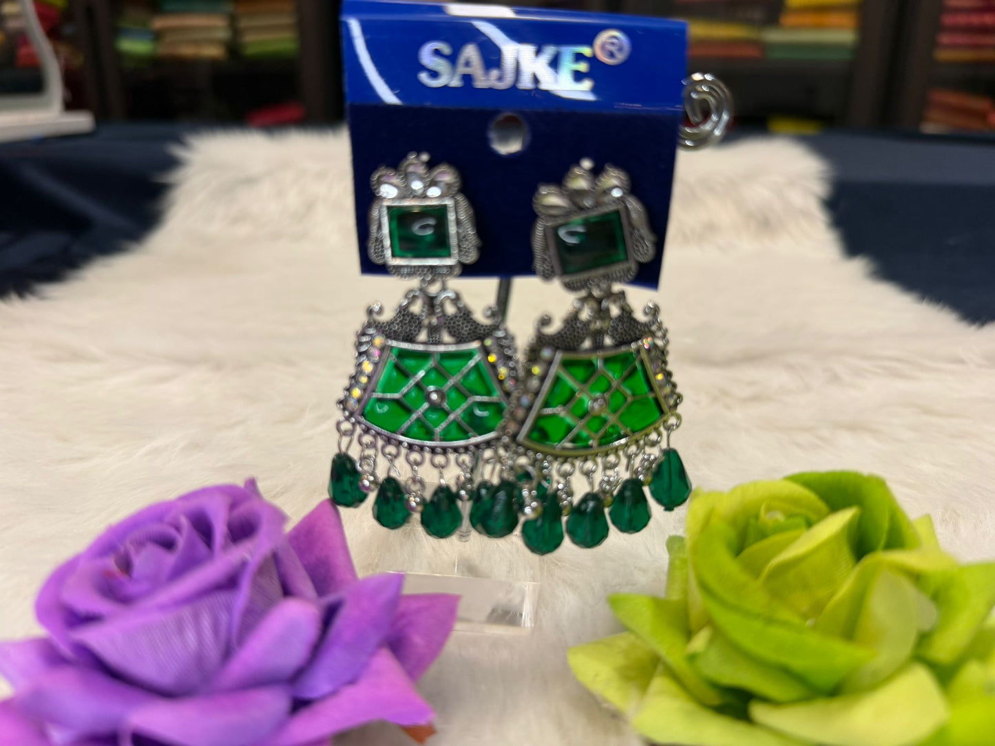 Bottle Green Oxidised Earrings | SPE005