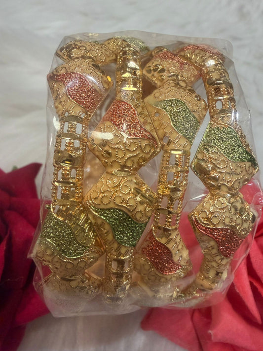2.8 Golden Colour Bangles with Meenakari Work Set of 4 | B002