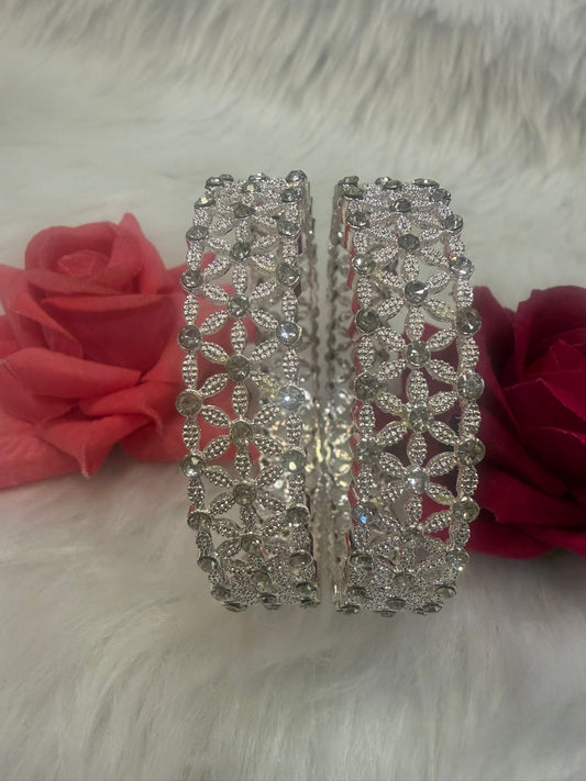 Silver Colour Bangles with Stones | B003