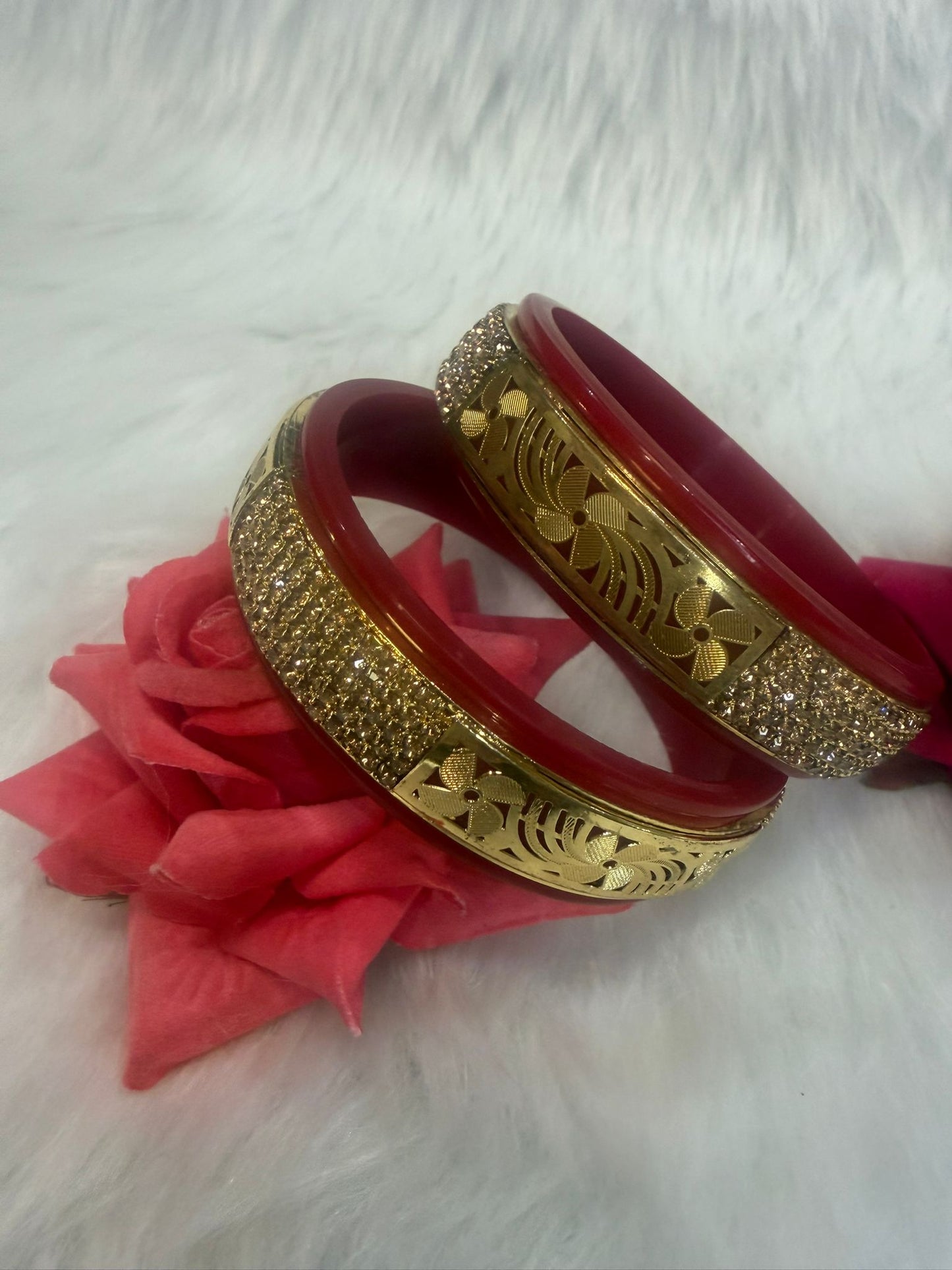 Maroon Colour Plastic Bangles with Gold Work | B004