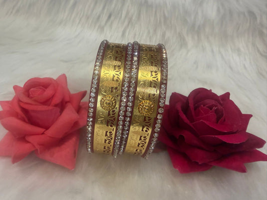 Maroon Colour Plastic Bangles with Gold Work | B005