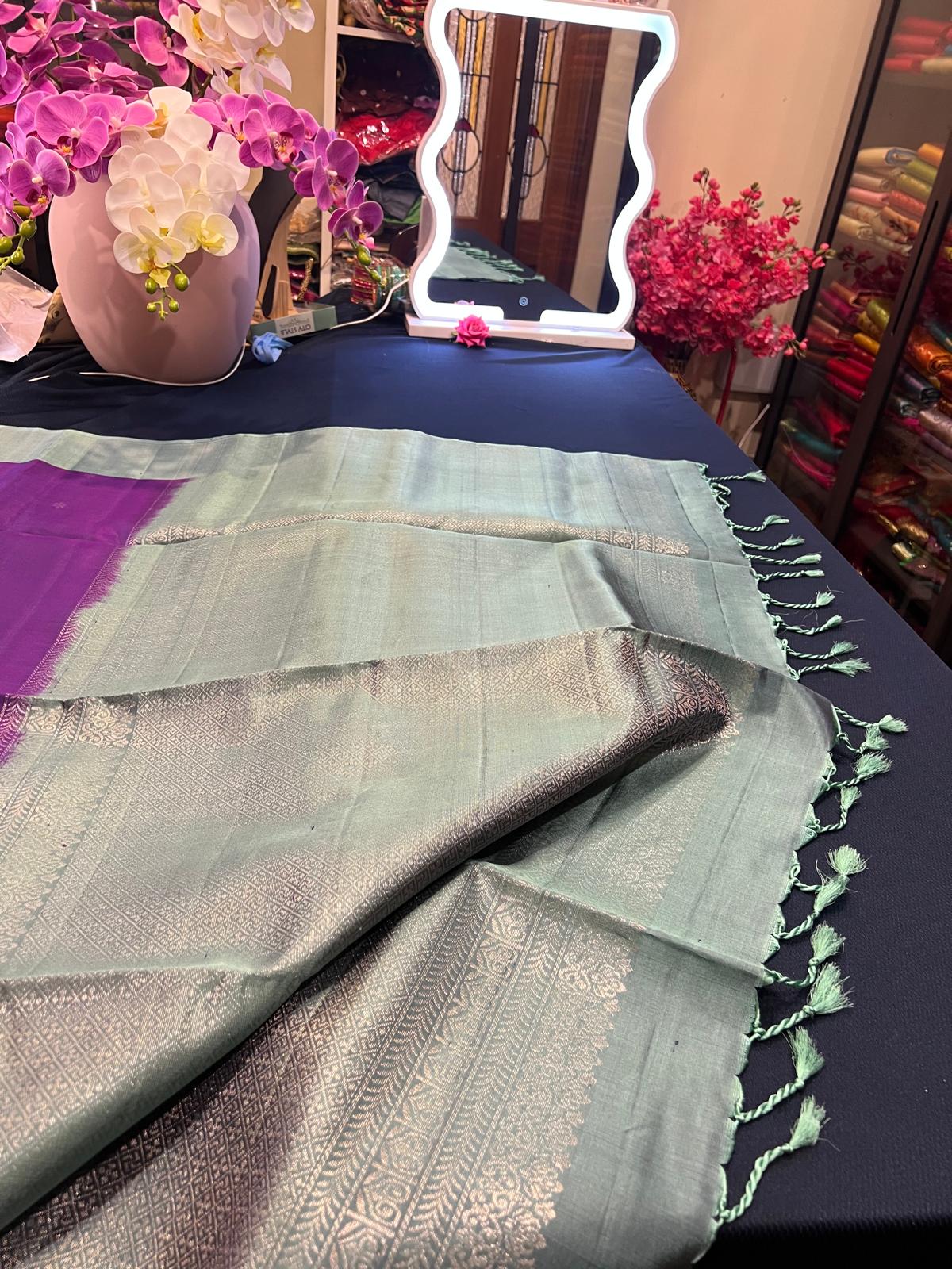 Kanchipuram Soft Silk Sari & Purple with Light Blue Colour | SS001