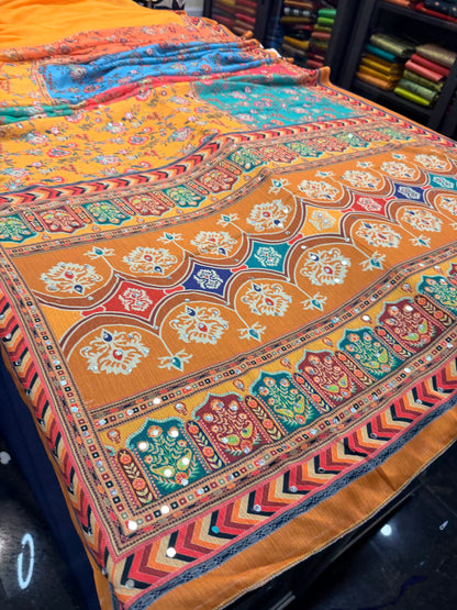 Multi coloured Mirror Worked Masakali Sari Indian Fancy Saree C3