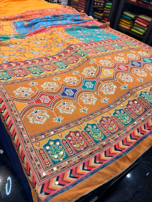 Multi coloured Mirror Worked Masakali Sari Indian Fancy Saree C3