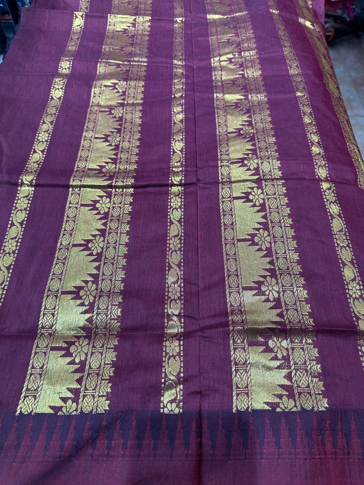 Kalyani Silk Cotton Sari Indian Saree Aqua & Burgundy S51