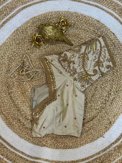 40” Size 10 Aari Worked Sari Blouse Indian Saree Top Silk Cream B85