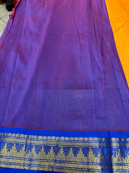 Kalyani Silk Cotton Sari Indian Saree Mango Yellow & Purple S57