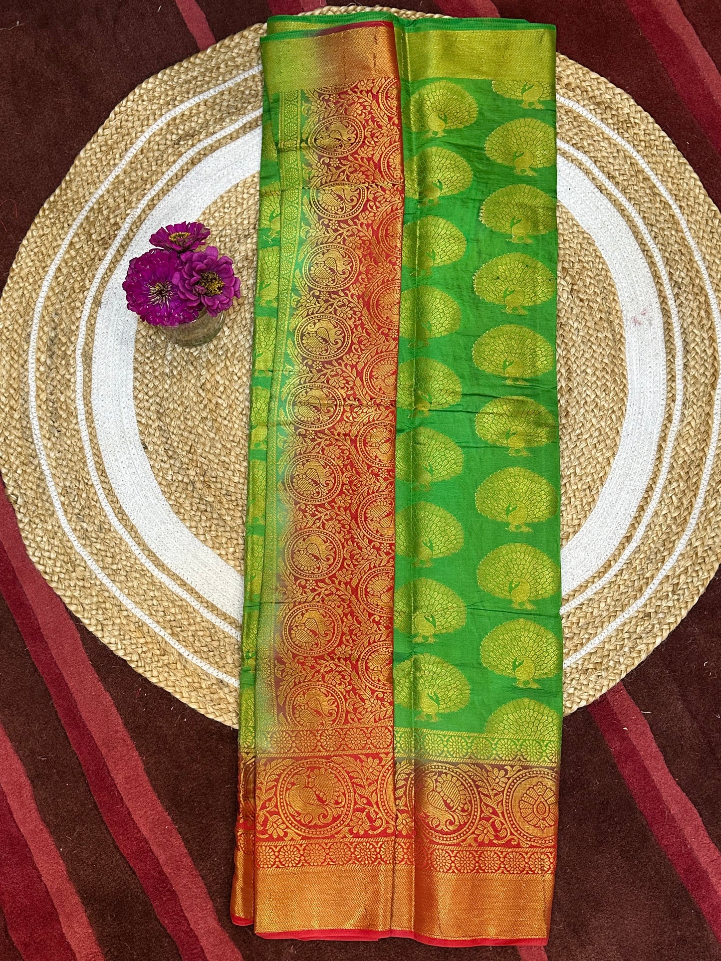 Bangalore Silk Sari Indian Fancy Saree Green & Red S67