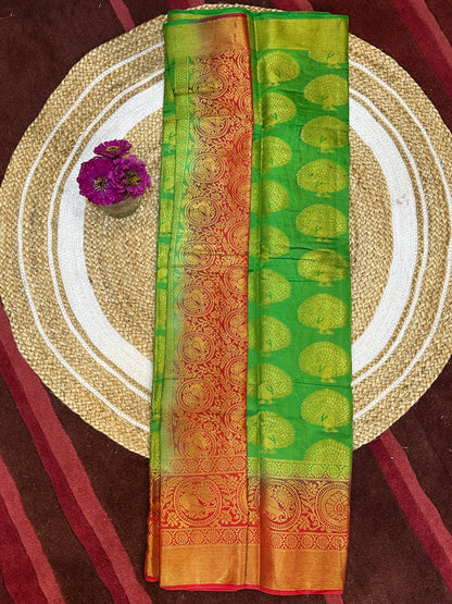 Bangalore Silk Sari Indian Fancy Saree Green & Red S67