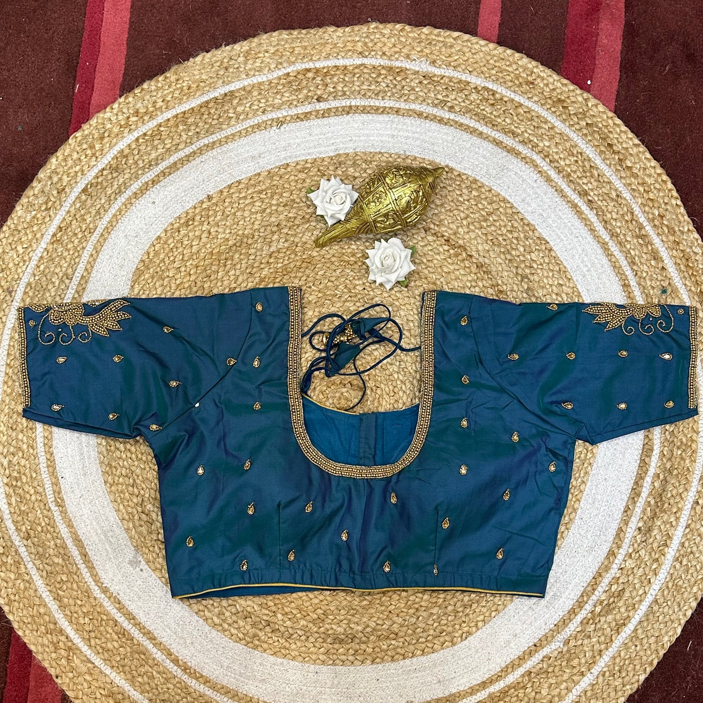 42” XL Size 12 size Aari Worked Sari Blouse Indian Saree Top Blue B233