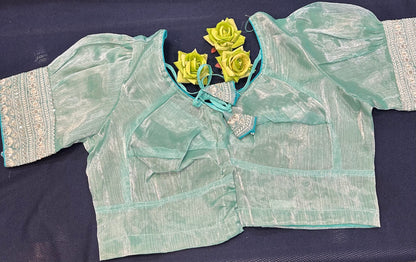 Teal Sari Blouse Indian Saree Top Worked Choli B425