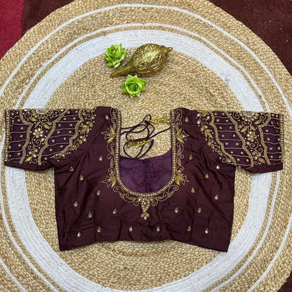 38” M Size 8 Aari Worked Sari Blouse Indian Saree Top Maroon B317
