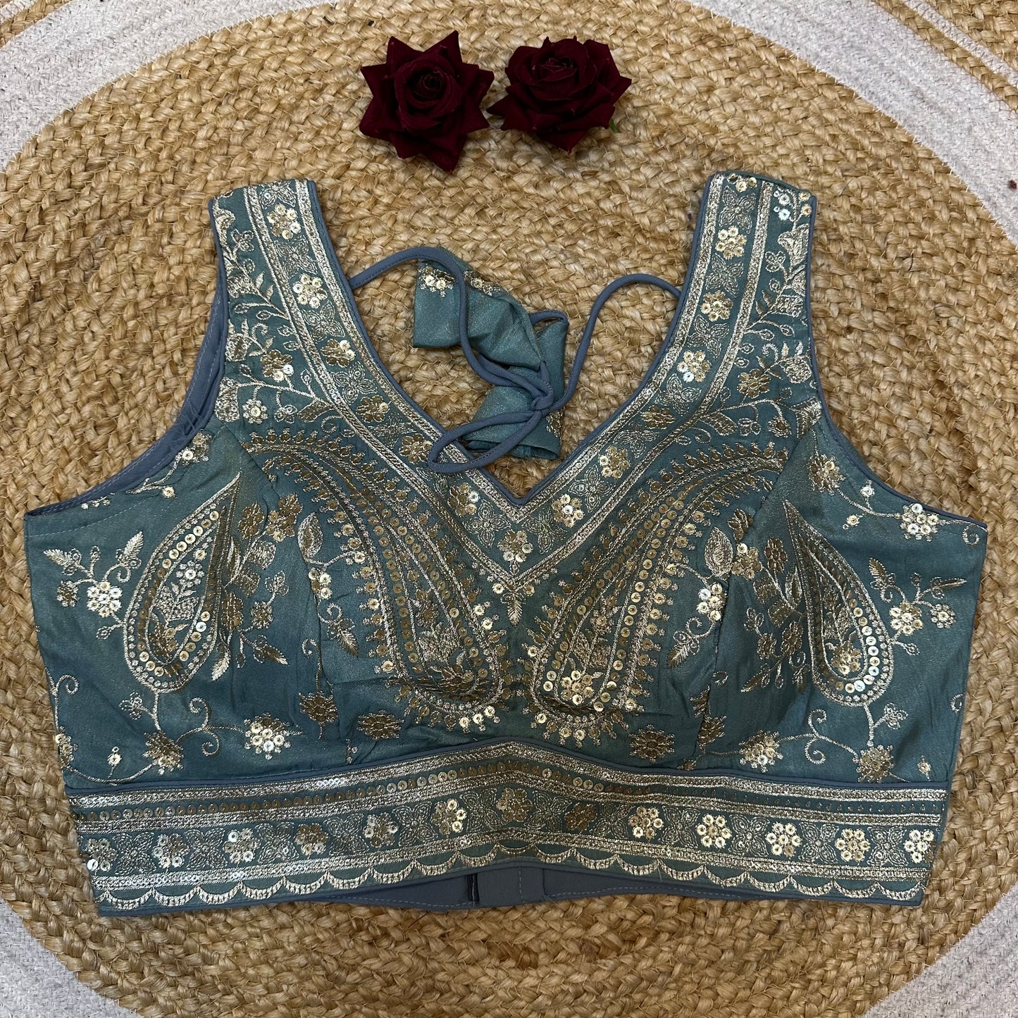38” Medium Sari Blouse Indian Saree Top Worked Choli B423