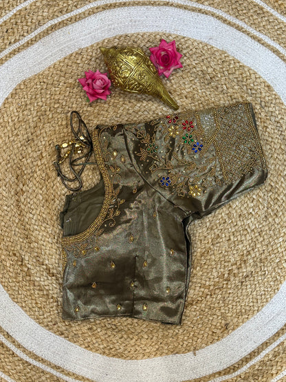 40” Size 10 Aari Worked Sari Blouse Indian Saree Top Silk B95