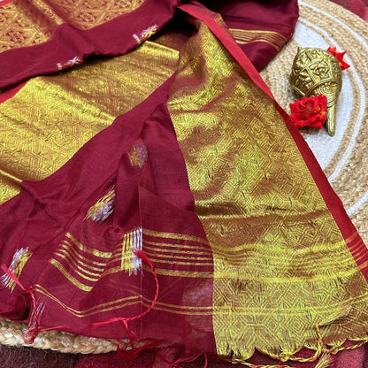 Soft Silk Cotton Sari Indian Maroon Saree S114