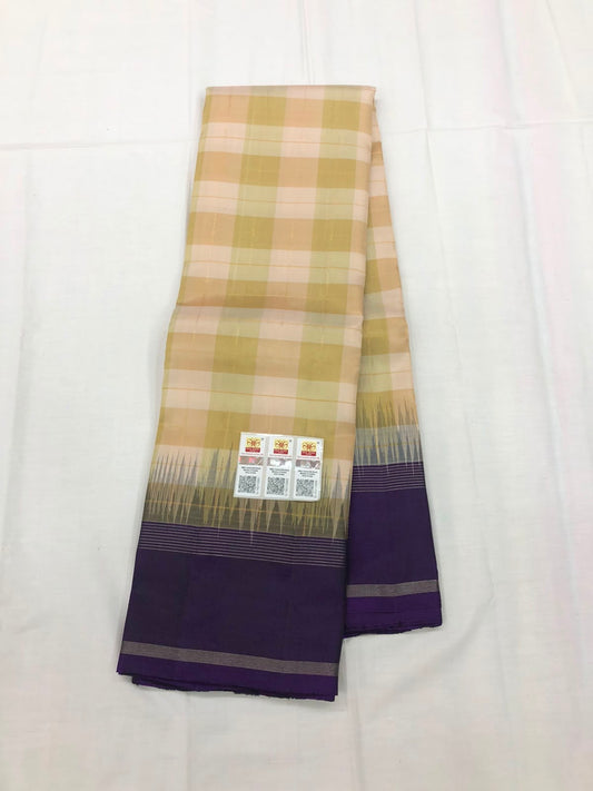 Kanchipuram Pure Silk Saree Indian Kanjivaram checkered Sari SPK358