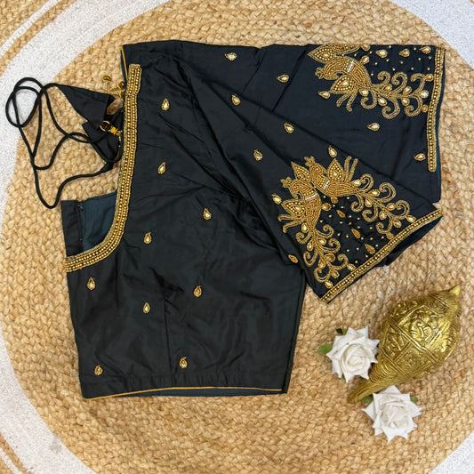 46” Size 16 Aari Worked Sari Blouse Indian Saree Top Silk Black B221