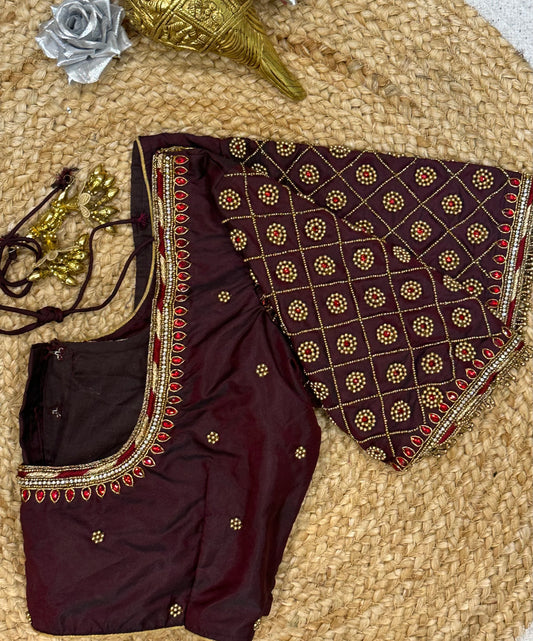 34” XSmall size Aari Worked Sari Blouse Indian Saree Top MAROON B142