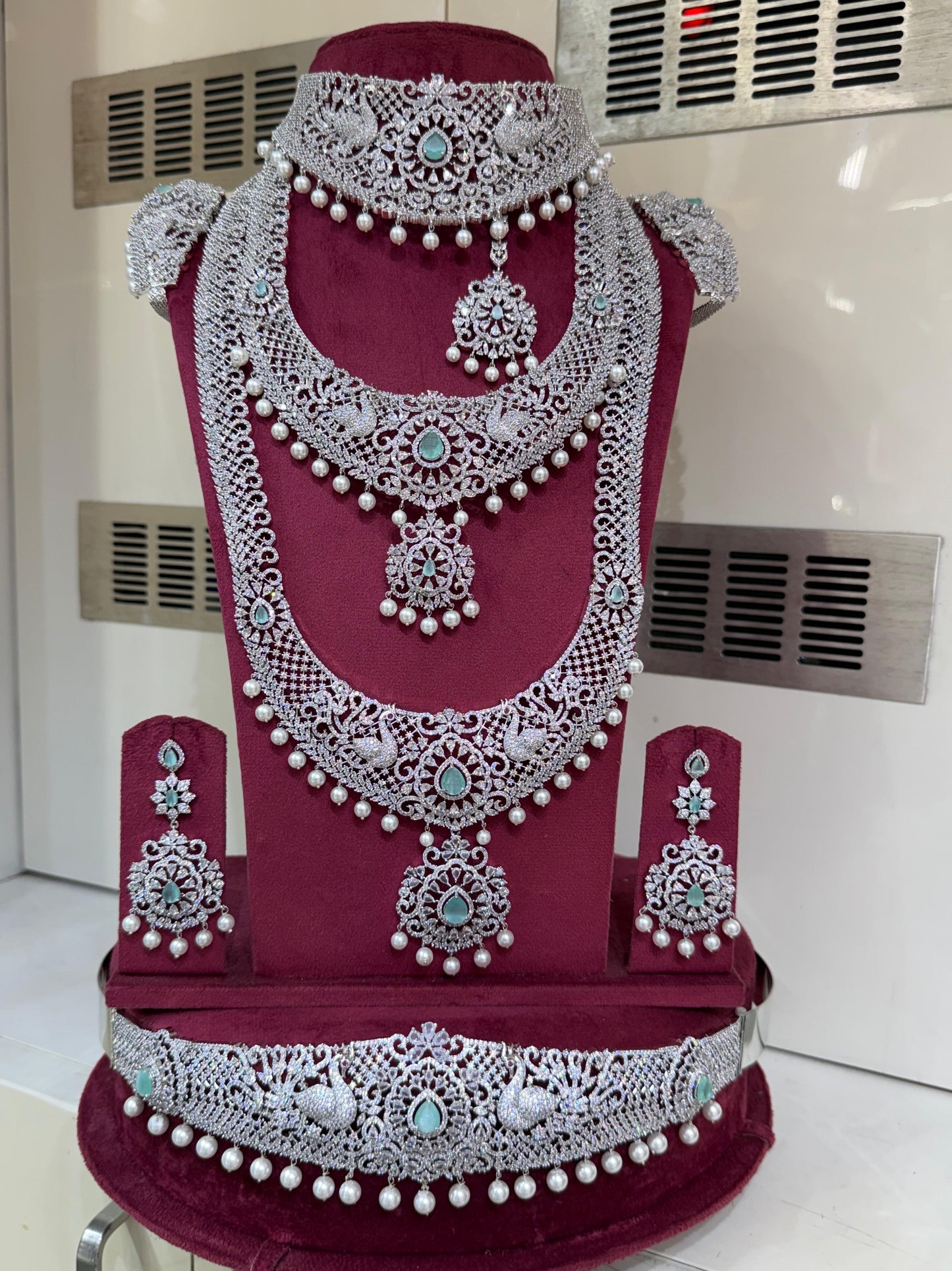 AD Silver Indian Bridal Necklace Haram set N38