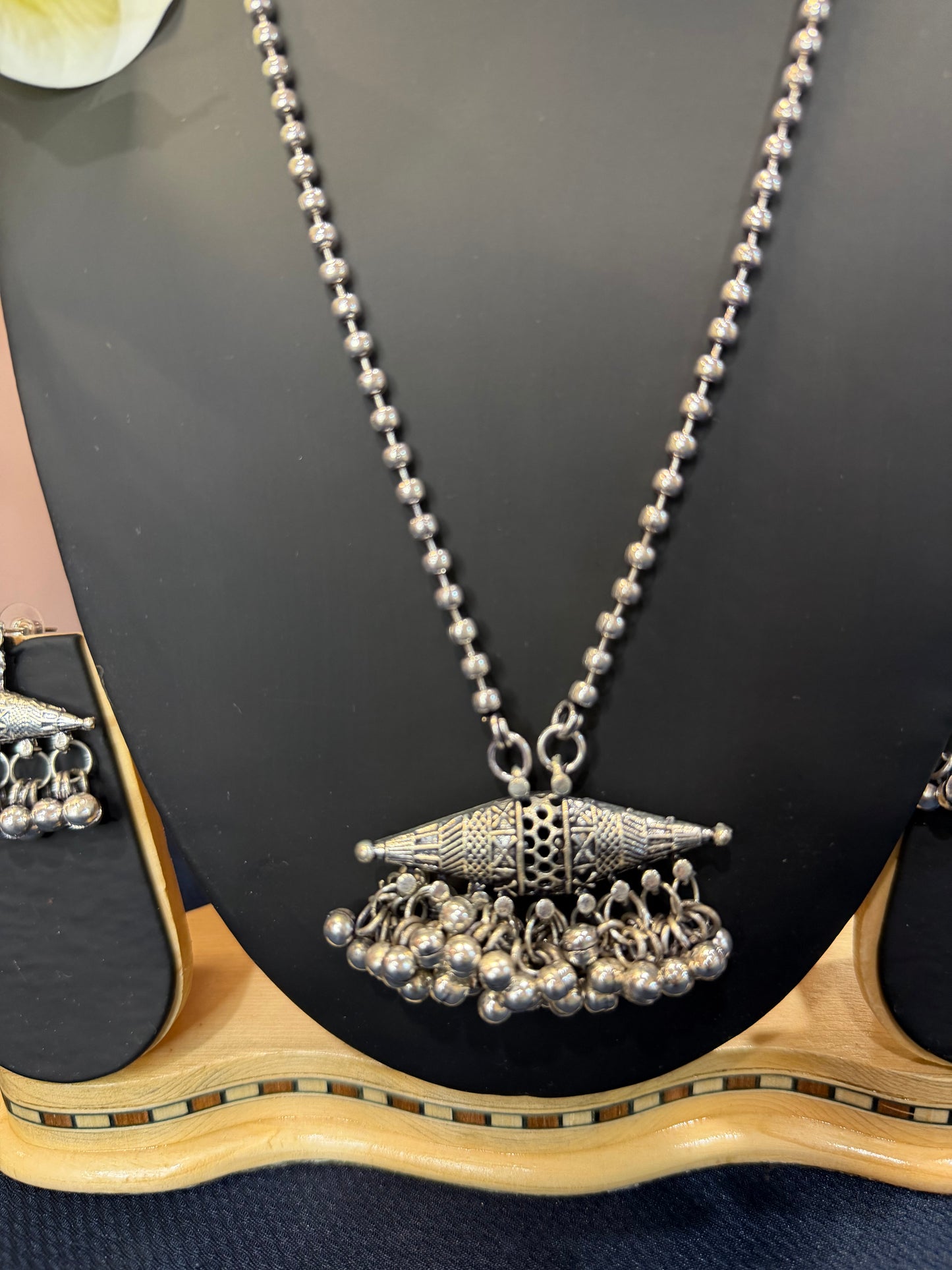 Oxidised Silver Necklace & Earrings Indian Tribal Jewellery Set N80