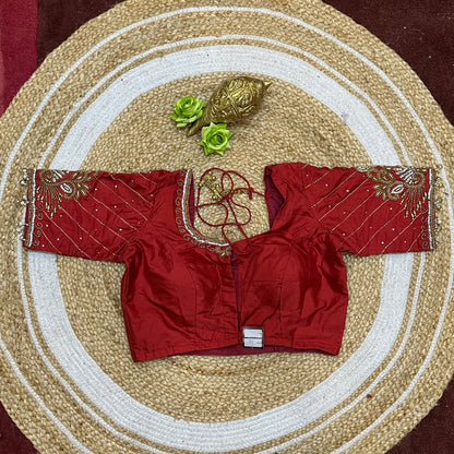 38” M Size 8 Aari Worked Sari Blouse Indian Saree Red B312