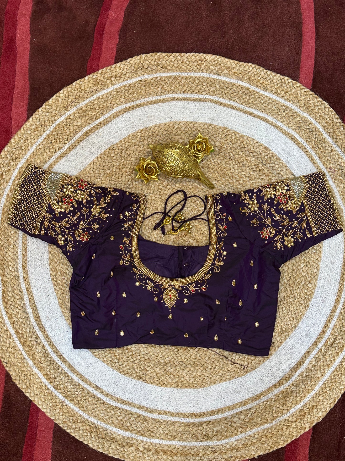 40” Size 10 Aari Worked Sari Blouse Indian Saree Top Silk B82