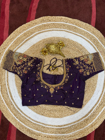 40” Size 10 Aari Worked Sari Blouse Indian Saree Top Silk B82