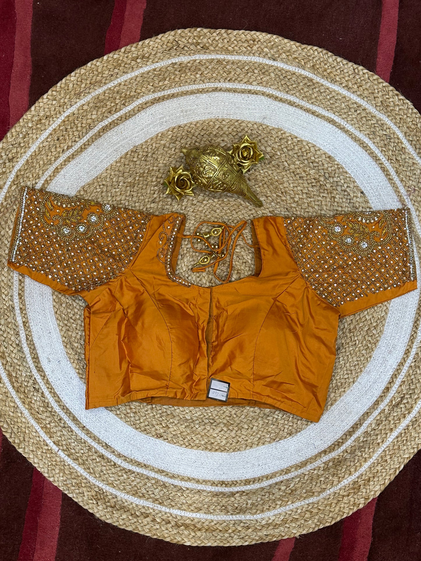 40” Size 10 Aari Worked Sari Blouse Indian Saree Top Silk Mango Yellow B83