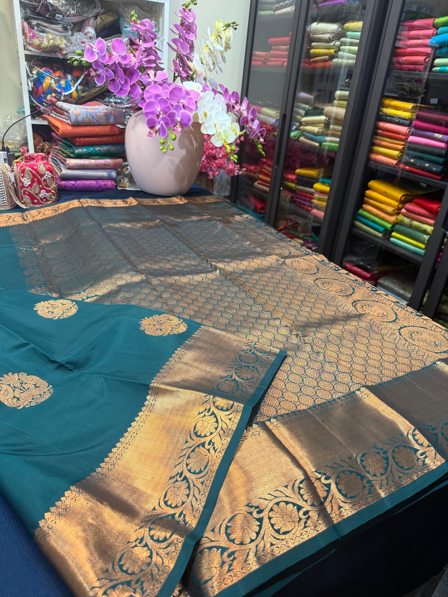 Kanchipuram Pure Silk Saree Green Kanjivaram Sari SPK230