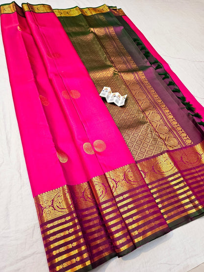 Kanchipuram Pure Silk Saree Bridal Pink Kanjivaram Sari SPK286