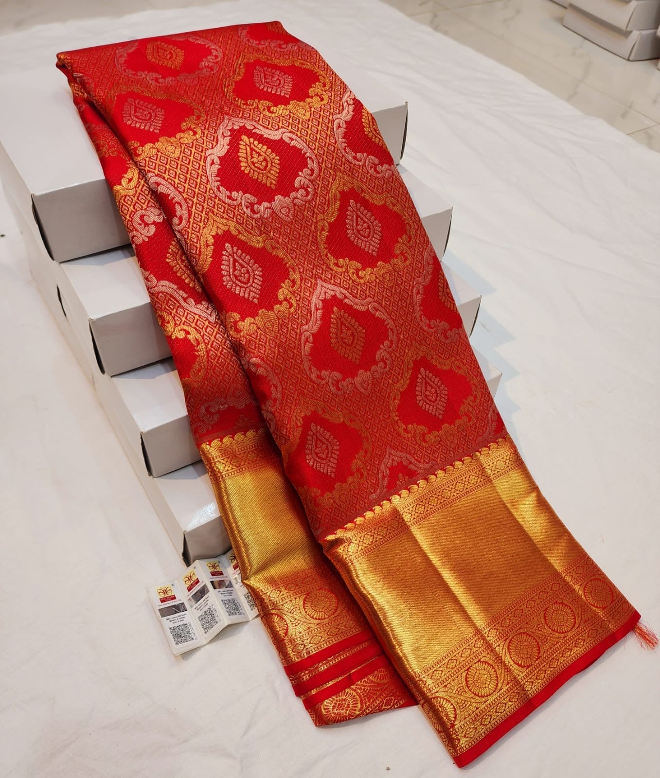 1g Gold Kanchipuram Pure Silk Saree Red Bridal Kanjivaram Sari| SPK147