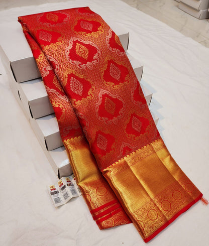 1g Gold Kanchipuram Pure Silk Saree Red Bridal Kanjivaram Sari| SPK147