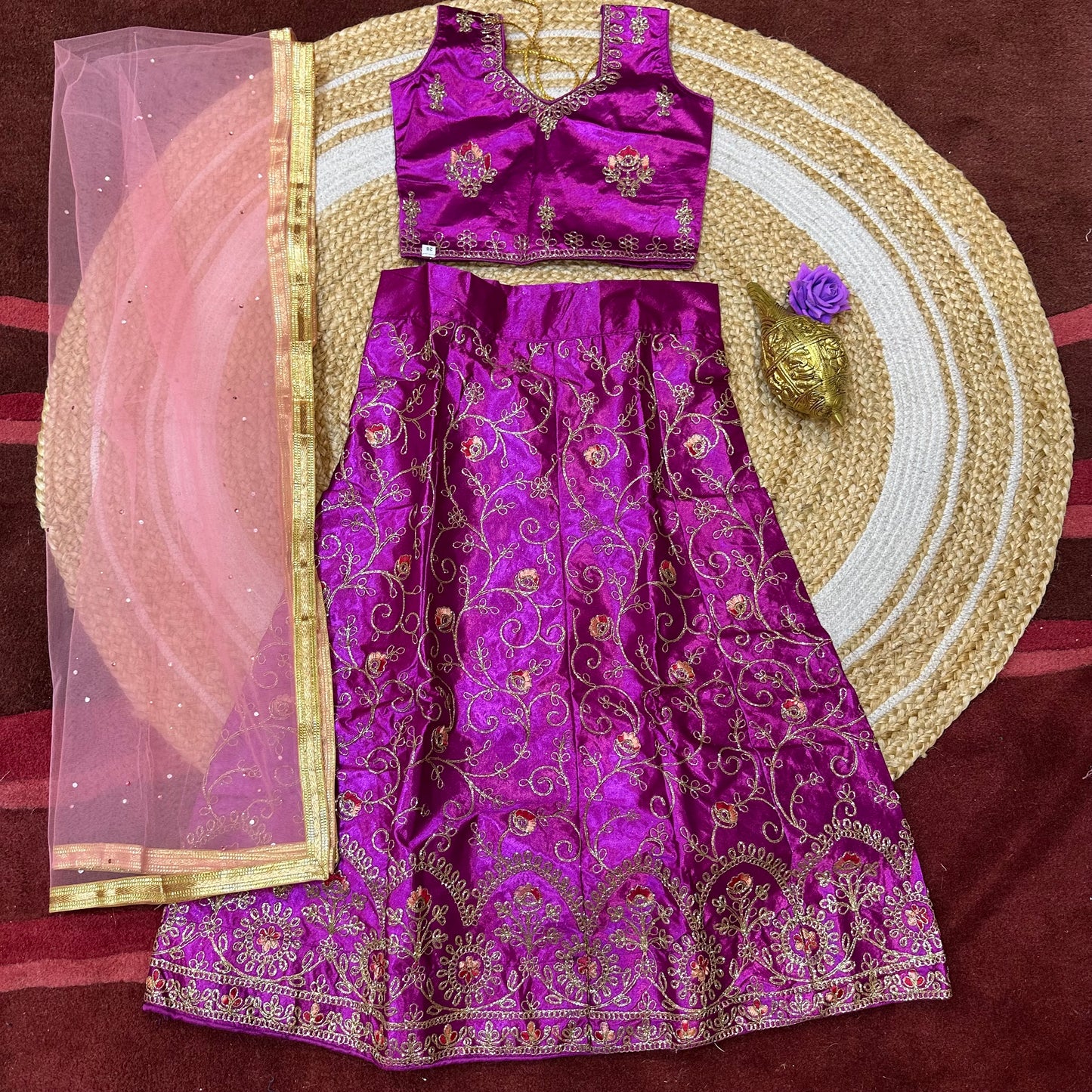 28” Size Age 5 to 6 Green Indian Lehenga Pavadai Sattai Skirt Top Lahenga G81