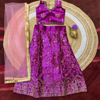 28” Size Age 5 to 6 Green Indian Lehenga Pavadai Sattai Skirt Top Lahenga G81