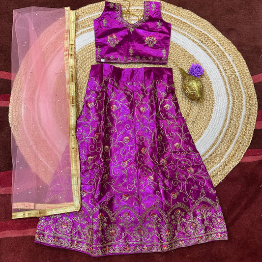 28” Size Age 5 to 6 Magenta Purple Indian Lehenga Pavadai Sattai Skirt Top Lahenga G81