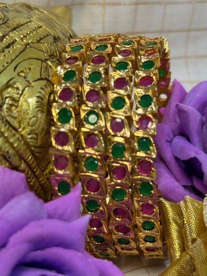 Indian Antique Impon Bangles Set Multi Hemp Stones B8