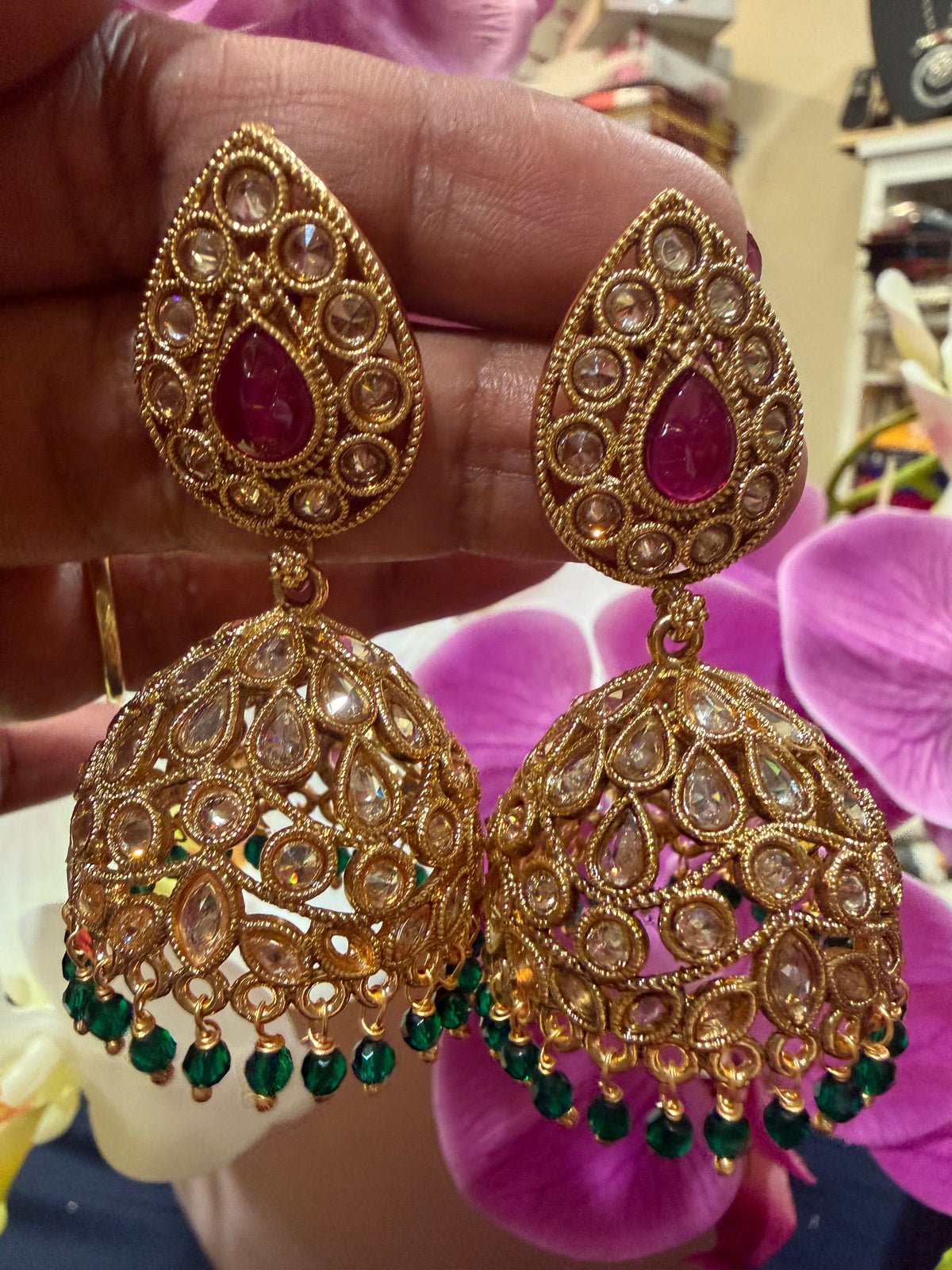 Golden Multi Jumka Jhumka Indian Brass Earrings Jimikki Kammal Indian Jewellery E29