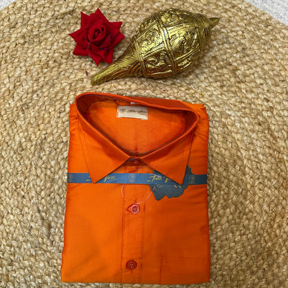 Kids Indian Boyswear Velcro Vesti & Shirt combo Orange Cream Dhotti V10