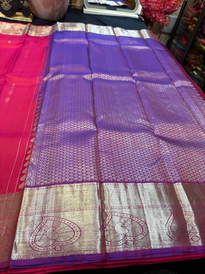 Kanchipuram Pure Silk Saree with Gold Zari Pink & Purple Sari| SPK079