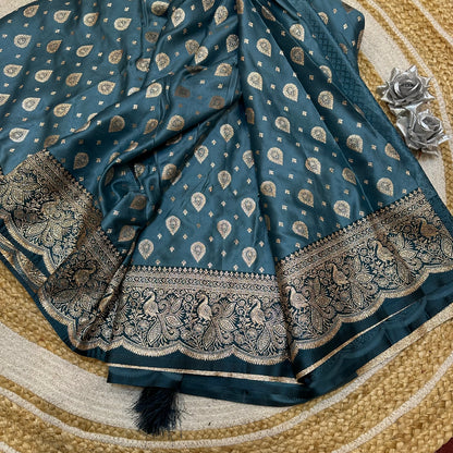 Blue Sari Indian Fancy Stonework Party wear Silk Saree S146