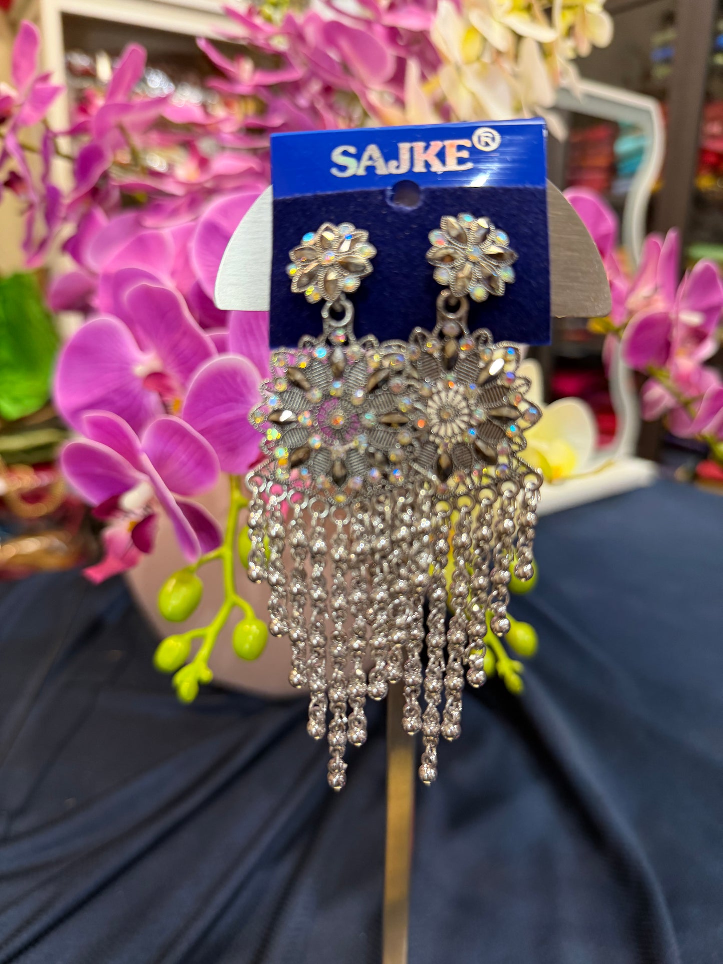 Silver Colour Indian Light weight Oxidised Earrings | SPE007